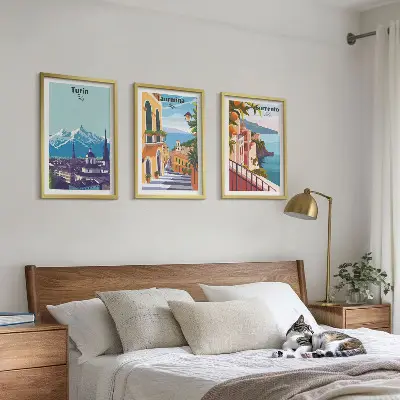 Farbenfrohe Retro-Stadtansichten 3er-Set als Bilder mit Rahmen
