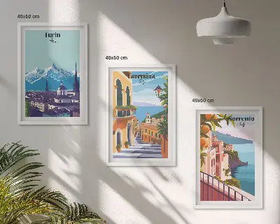 Farbenfrohe Retro-Stadtansichten 3er-Set als Bilder mit Rahmen