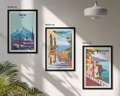 Farbenfrohe Retro-Stadtansichten 3er-Set als Bilder mit Rahmen