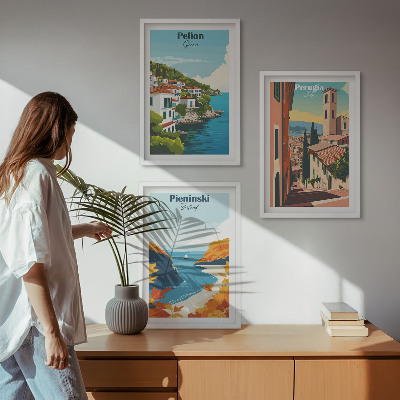 Gerahmtes bilderset Malerische Retro-Landschaften