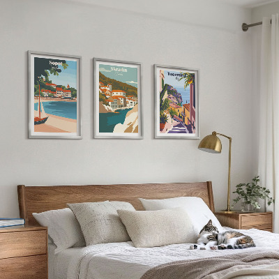 Bilder-3er-set mit rahmen Illustrationen von Küstenstädten