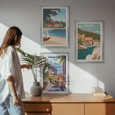 3er-Set Illustrationen von Küstenstädten mit passendem Bilderrahmen