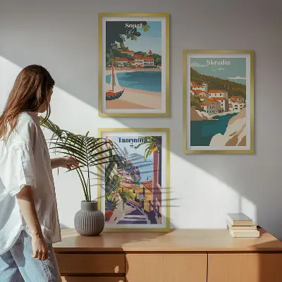 3er-Set Illustrationen von Küstenstädten mit passendem Bilderrahmen