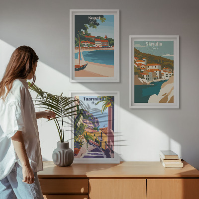 Bilder-3er-set mit rahmen Illustrationen von Küstenstädten