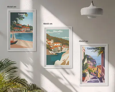 3er-Set Illustrationen von Küstenstädten mit passendem Bilderrahmen