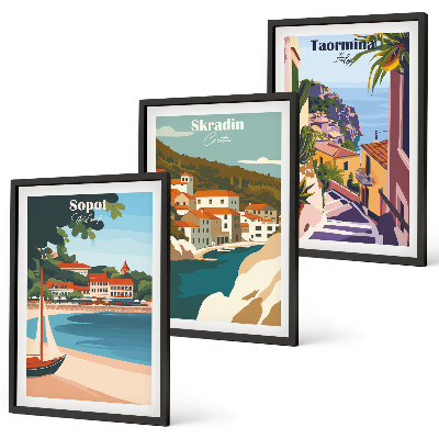 Bilder-3er-set mit rahmen Illustrationen von Küstenstädten