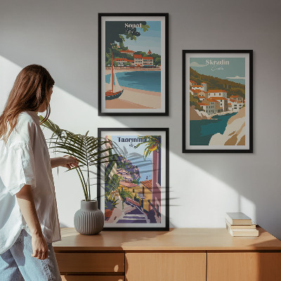 Bilder-3er-set mit rahmen Illustrationen von Küstenstädten