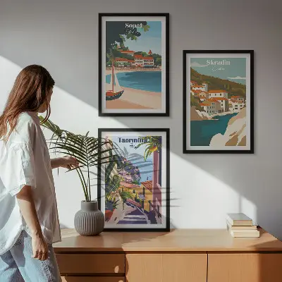 3er-Set Illustrationen von Küstenstädten mit passendem Bilderrahmen