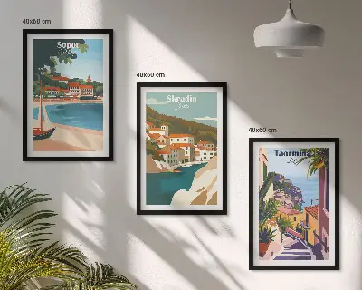 3er-Set Illustrationen von Küstenstädten mit passendem Bilderrahmen