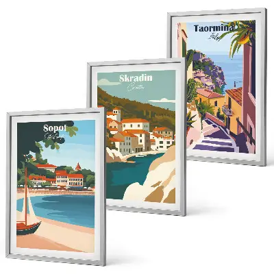 3er-Set Illustrationen von Küstenstädten mit passendem Bilderrahmen