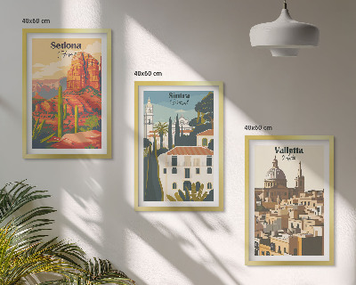 Gerahmtes bilderset Ansichten Sedona Sintra Valletta Retro