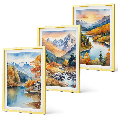 Bilder-3er-set mit rahmen Berglandschaft, Fluss, Herbst