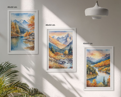 Bilder-3er-set mit rahmen Berglandschaft, Fluss, Herbst