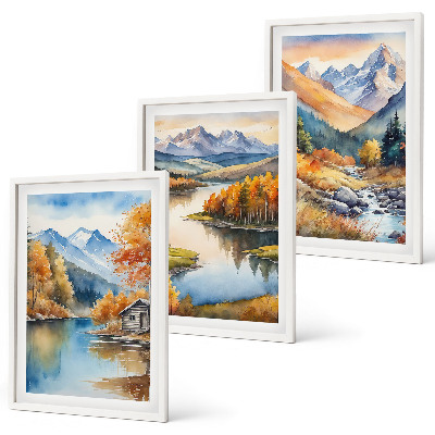 Gerahmtes bilderset Gebirgsflüsse, Herbstbäume