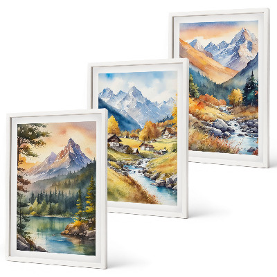 Bilder-3er-set mit rahmen Berglandschaft mit einem Fluss