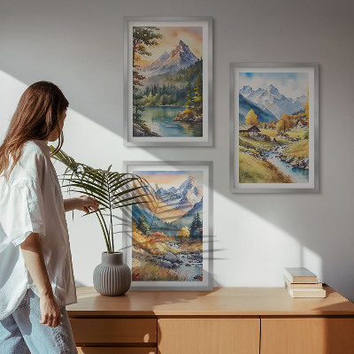 Bilder-3er-set mit rahmen Berglandschaft mit einem Fluss