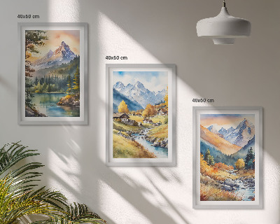 Bilder-3er-set mit rahmen Berglandschaft mit einem Fluss