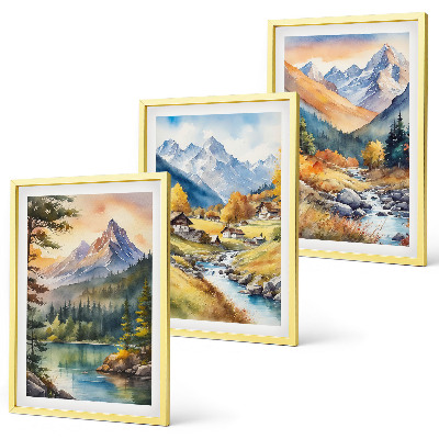 Bilder-3er-set mit rahmen Berglandschaft mit einem Fluss