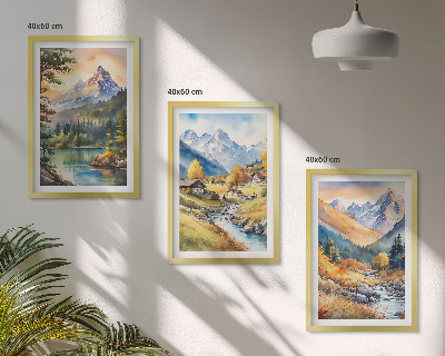 Bilder-3er-set mit rahmen Berglandschaft mit einem Fluss