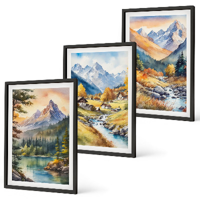 Bilder-3er-set mit rahmen Berglandschaft mit einem Fluss