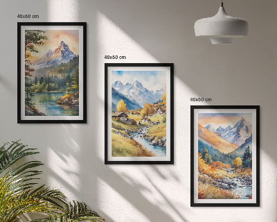Bilder-3er-set mit rahmen Berglandschaft mit einem Fluss