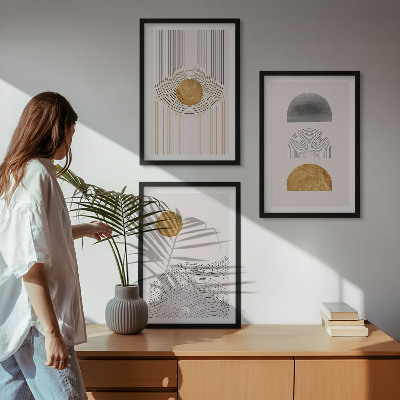 Gerahmtes bilderset Abstrakte Formen in Beige und Grau