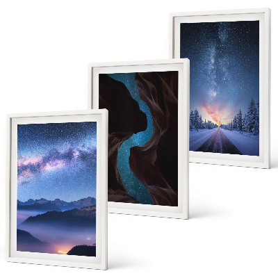Bilder-3er-set mit rahmen Nachthimmel, Berge, Winterlandschaft