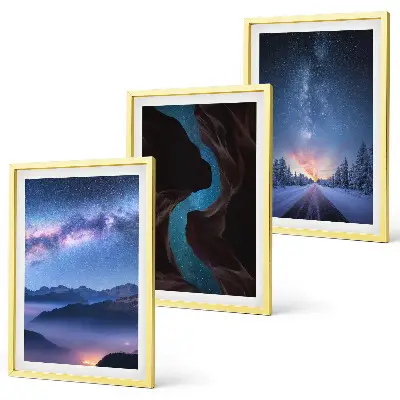 3er-Set Bilder mit Rahmen nachthimmel, berge und winterlandschaft