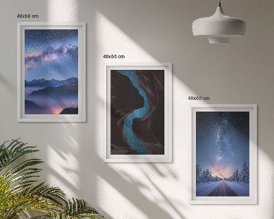 Bilder-3er-set mit rahmen Nachthimmel, Berge, Winterlandschaft