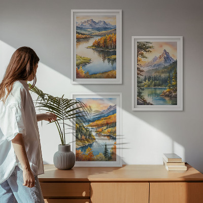 Gerahmtes bilderset Berglandschaften mit einem Fluss