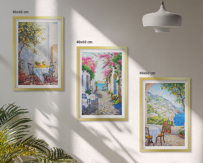 Bilder-3er-set mit rahmen Charmante Straßen, Pflanzen, Meer