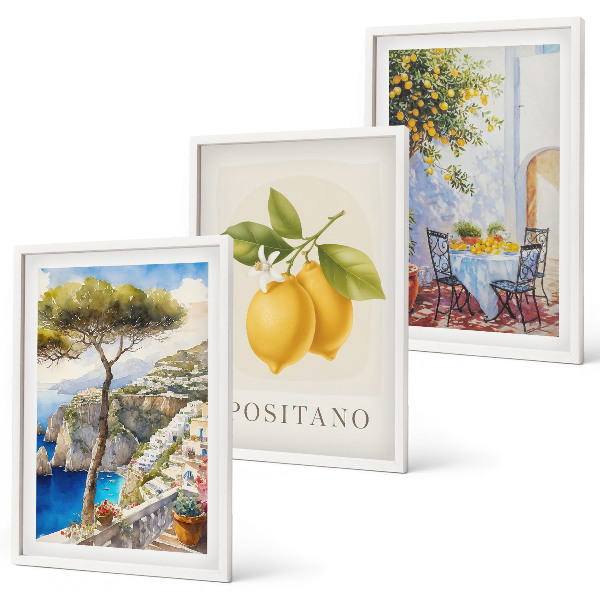 Gerahmtes bilderset Ansichten von Positano mit Zitronen