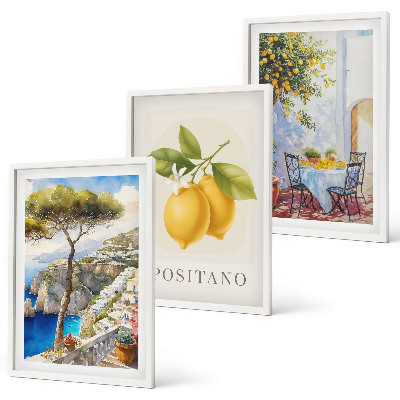 Gerahmtes bilderset Ansichten von Positano mit Zitronen