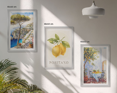 Gerahmtes bilderset Ansichten von Positano mit Zitronen