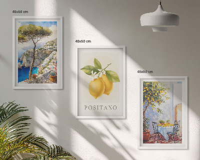 Gerahmtes bilderset Ansichten von Positano mit Zitronen