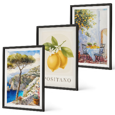 Gerahmtes bilderset Ansichten von Positano mit Zitronen