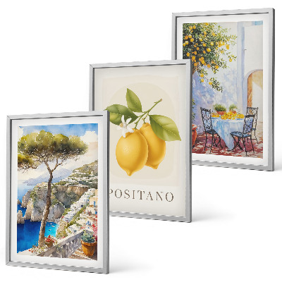 Gerahmtes bilderset Ansichten von Positano mit Zitronen