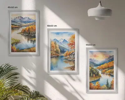 Herbstliche Berglandschaften 3er-Set Bilder mit Rahmen