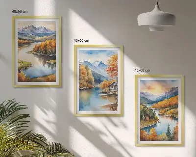 Herbstliche Berglandschaften 3er-Set Bilder mit Rahmen