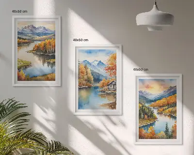 Herbstliche Berglandschaften 3er-Set Bilder mit Rahmen