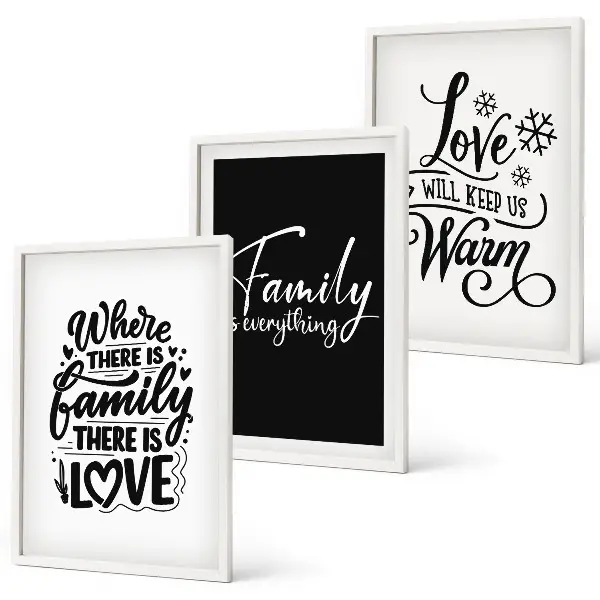 Gerahmtes Bilderset mit den Motiven Familie, Liebe, Wärme und Zuhause