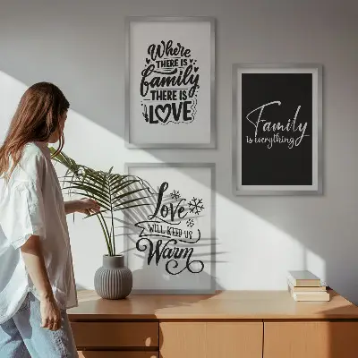 Gerahmtes Bilderset mit den Motiven Familie, Liebe, Wärme und Zuhause