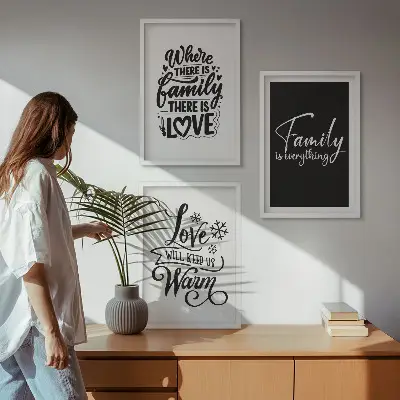 Gerahmtes Bilderset mit den Motiven Familie, Liebe, Wärme und Zuhause