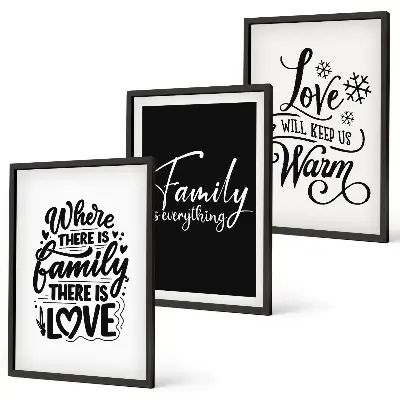 Gerahmtes Bilderset mit den Motiven Familie, Liebe, Wärme und Zuhause