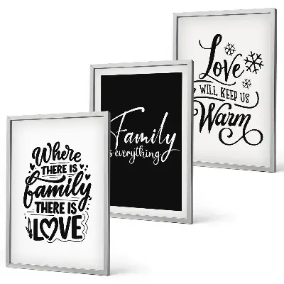 Gerahmtes Bilderset mit den Motiven Familie, Liebe, Wärme und Zuhause