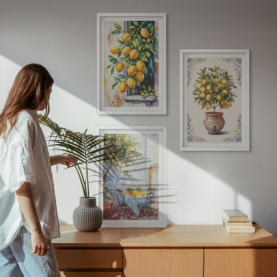 Gerahmtes bilderset Zitronenbäume Früchte Sonne
