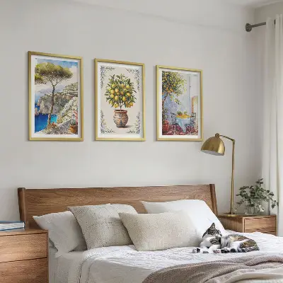 3er-Set Bilder mit Rahmen Tisch aus Zitronenholz