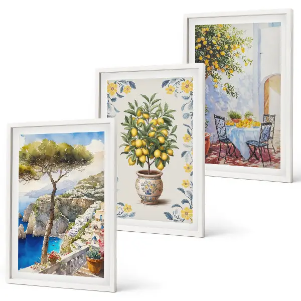 Gemälde von Zitronenbäumen 3er-Set Wandbilder inklusive Rahmen