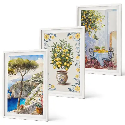 Gemälde von Zitronenbäumen 3er-Set Wandbilder inklusive Rahmen