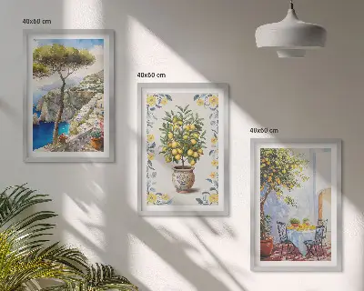 Gemälde von Zitronenbäumen 3er-Set Wandbilder inklusive Rahmen